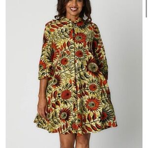 Zuri Sunflower 100% Cotton Structured Dress with Pockets Women's size M